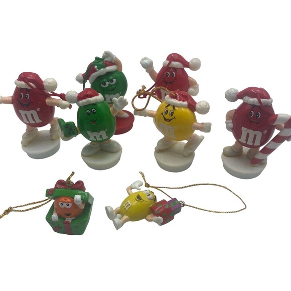 Vintage M&M Christmas Ornaments Toppers Lot Of 12 Mixed Red Green Yellow Brown - Picture 5 of 10